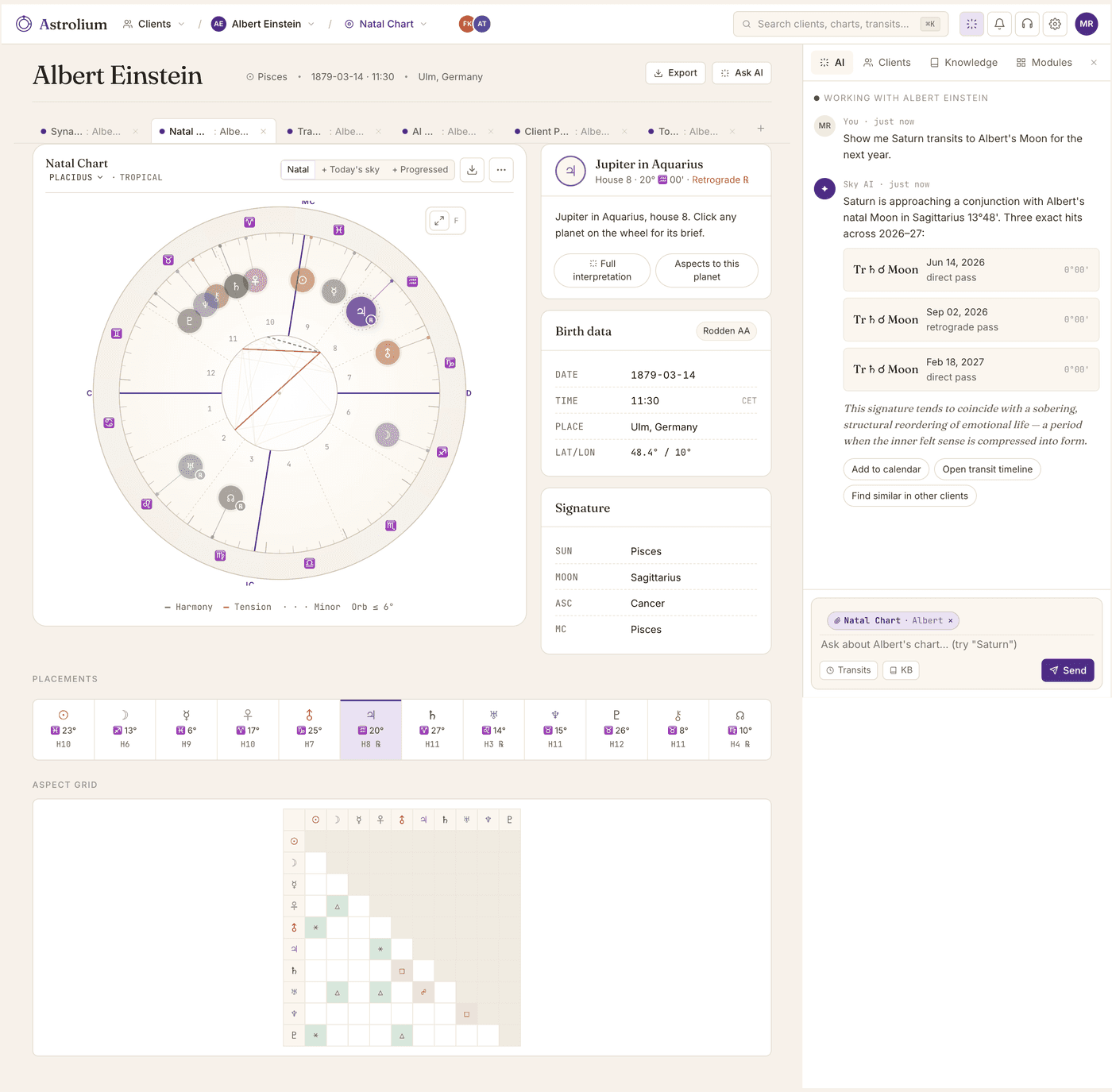 Astrolium natal chart wheel